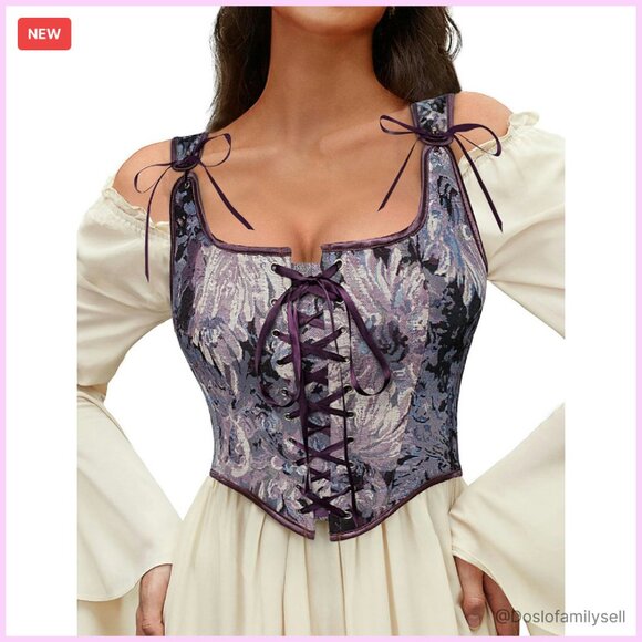 Renaissance Corset Bustier Top Floral Lace-Up Bodice Vintage Boho Chic